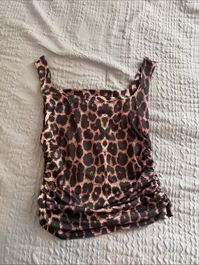 Leopard Print Square Neck Tank Top - Black & Brown
